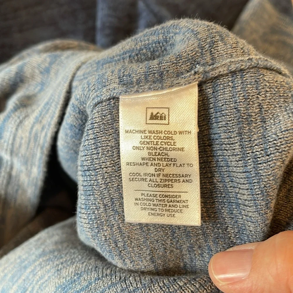 REI Quarter Zip Sweater - Heather Blue Stripes - Small - Picture 4 of 5